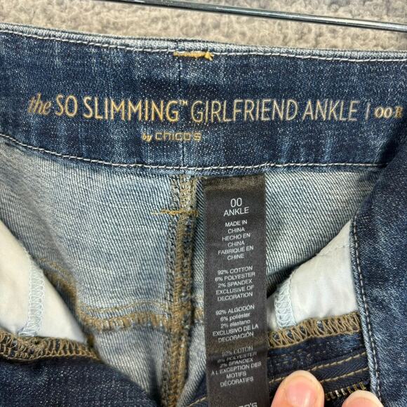 Chicos So Slimming Jeans XS Medallion Embroidered Girlfriend Ankle Pink Red 00R - Picture 10 of 12